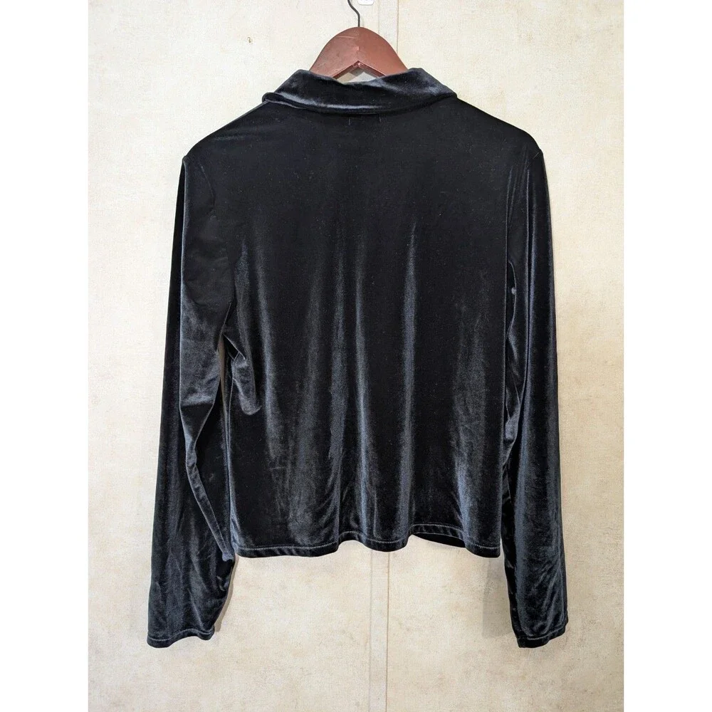 Vintage J Crew Velvet Track Jacket Womens XL Black Velour Zip Up 90s Bomber